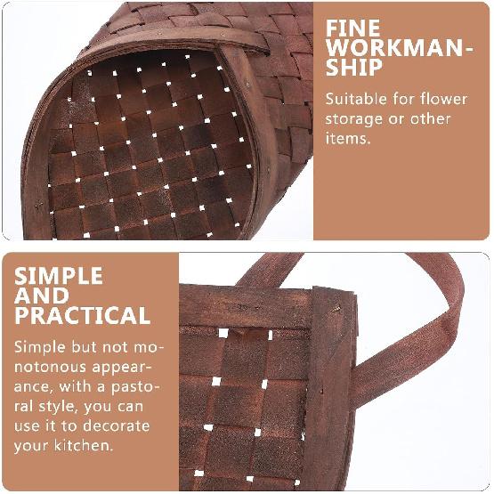 UPKOCH Wooden Woven Hanging Basket - Rattan Wall Planter, Wicker Flower Pot Holder, Garden Decoration, Multi-Functional Storage for Vegetables,