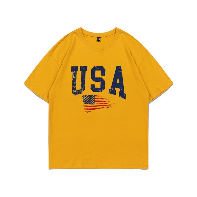 Summer Pure Cotton Short Sleeved Flag Letter Combination Printed Shoulder Down Women's T-shirt Fashionable Casual Women's Top T-Shirts Women’s