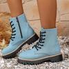 Fashion Blue Mid Heel Ankle Boots for Women Spring Autumn Plus Size Anti Slip Boots Woman Fashion Zipper Up Platform Booties Ladies