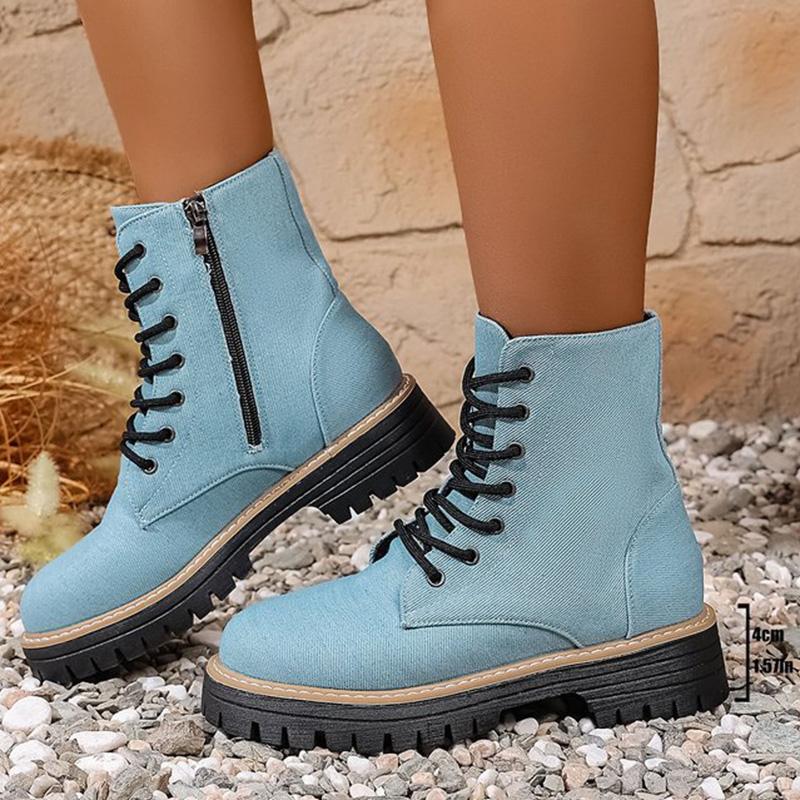 Fashion Blue Mid Heel Ankle Boots for Women Spring Autumn Plus Size Anti Slip Boots Woman Fashion Zipper Up Platform Booties Ladies