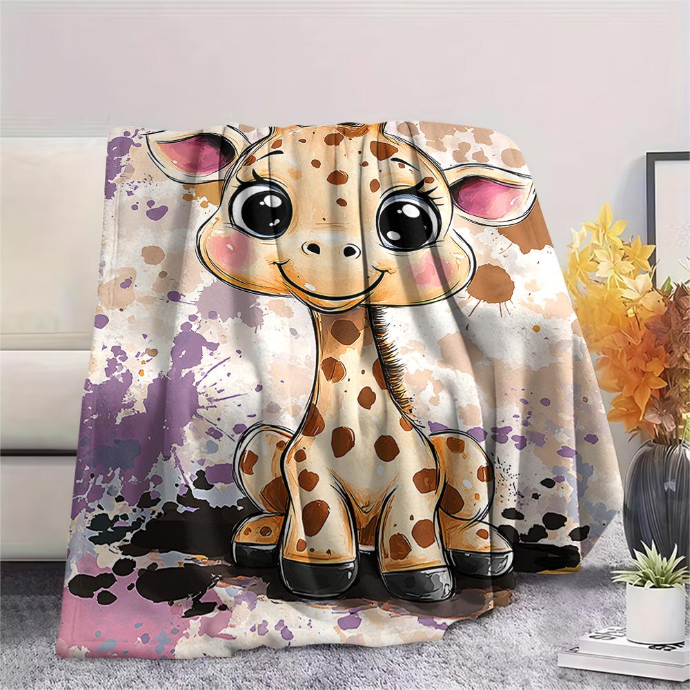 Starry Sky Giraffe Print Flannel Blanket, High quality Comfortable for All Seasons, Home Decor, Warmth and Comfort, Perfect for Christmas Gifts