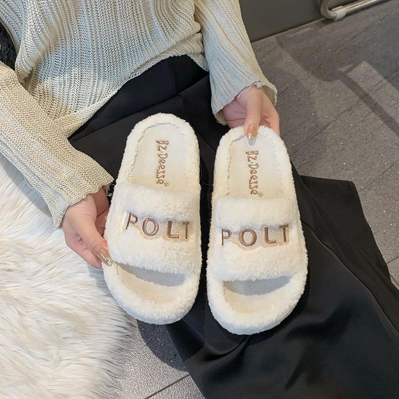 

Тапочки Мао Мао женские носят толстые подошвы 2024 осень и зима новые интернет знаменитости обувь Мао Мао европейская мода дома плюшевые тапочки 35 белый