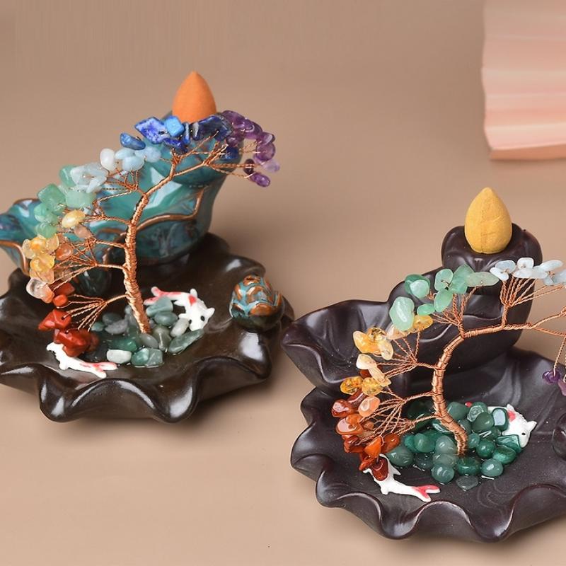 7 Chakra Tree Healing  Stone Money Tree Incense Burner Home Decor Housewarming Gift Feng Shui Decor For Wealth Good Luck