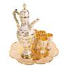 Turkish Coffee Pot Cup Set Vintage Exquisite Elegant Metal Tea Pot Set with 6 Cups for Tea Table Decor Wedding Present Gold White