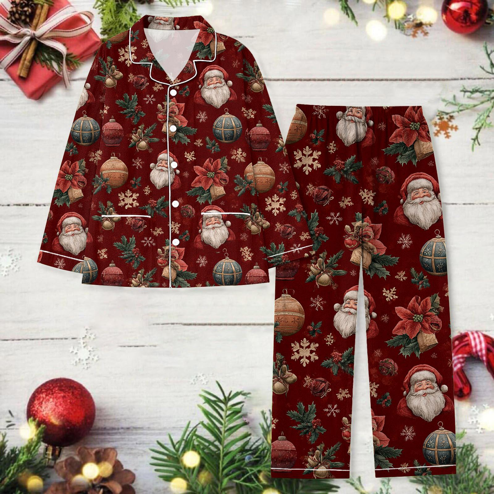 

Ladies Christmas Printed Long Sleeved Long Pants Casual Home Set XXXL