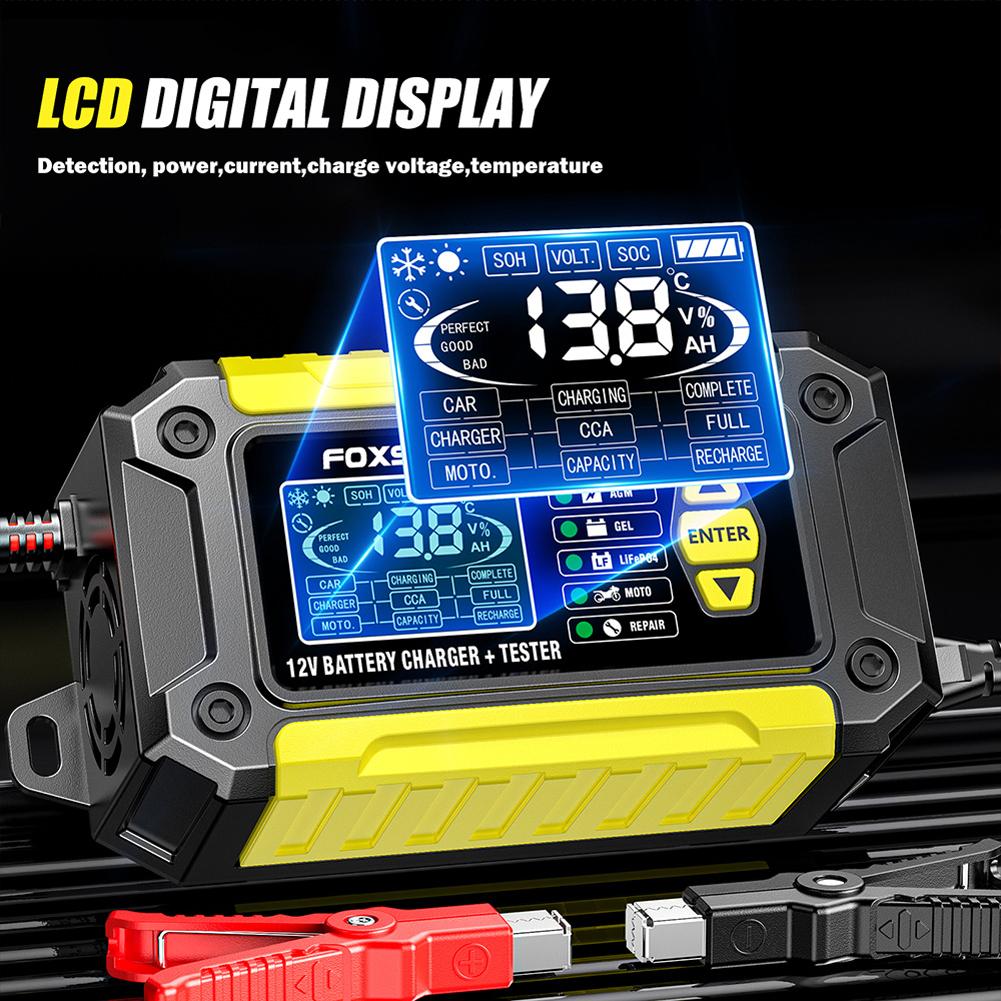 DC12V 6A Full Automatic Car Motorcycle Battery Charger LCD Display Intelligent Rechargeable Battery Maintainer Pulse Tester