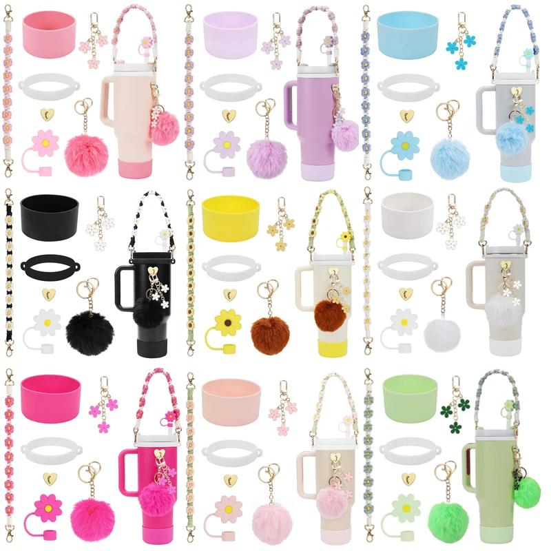 2024 New Cup Accessories for Cup 30/40oz Include 1 Water Bottle Handle Strap and Top Cover Fixed Cup Cover Straw Cover 3 Charms