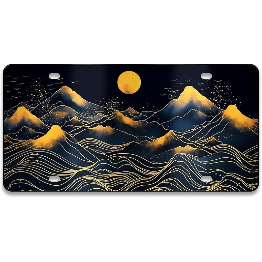 Mountain License Plate Mounta Front License Plate Peak Aluminum Decorative Licenses Plates, Natural Novelty Vanity Tag Black Car Plates, Car Tag With