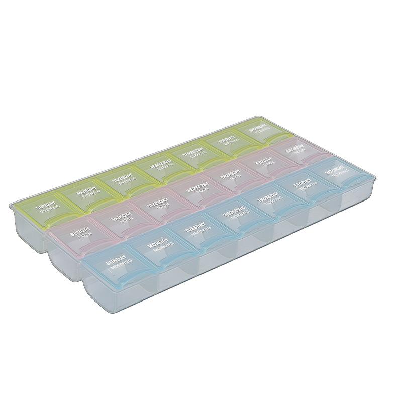 Health Care Portable One-week Memo Reminder 3 Rows of 21 Grids Rainbow Medicine Diamond Storage Box