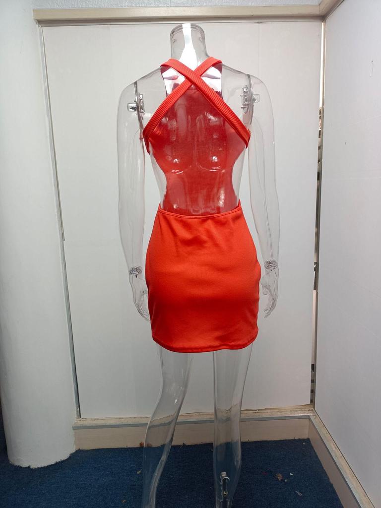 Άνοιξη/Καλοκαίρι Φθινόπωρο/Χειμώνας Νέο γυναικείο σέξι φόρεμα με ψηλό λαιμό με κούφιο στήθος με ανοιχτή πλάτη Τσάντα στη μέση