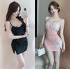 Sexy Lace Splicing Hip Wrap Cotton High Elastic Tight Bottom Suspender Dress Fashionable Slim Backless Short Skirt Women