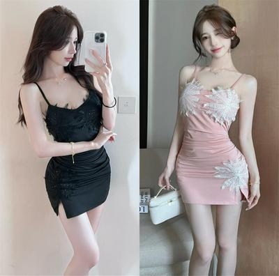 Sexy Lace Splicing Hip Wrap Cotton High Elastic Tight Bottom Suspender Dress Fashionable Slim Backless Short Skirt Women