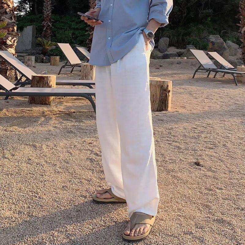 Linen Trousers Men's New Summer Cotton and Linen Pants Thin Drape Wide Legs Loose Versatile Straight Casual Trousers