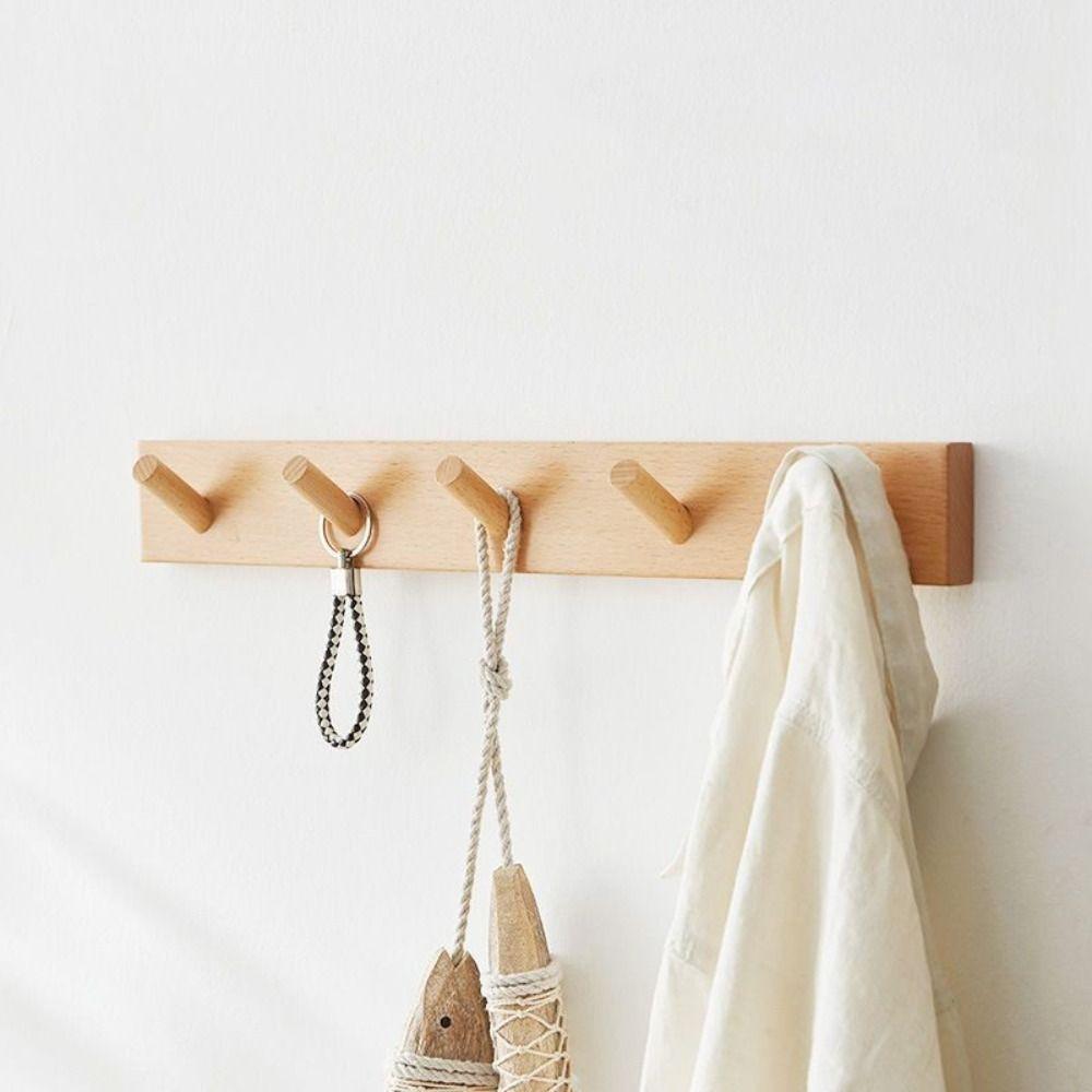 Wall Mounted Key Hook Rack Wooden Door Back Clothes Hook Non-toxic Sundries Storage Hook  Entryway