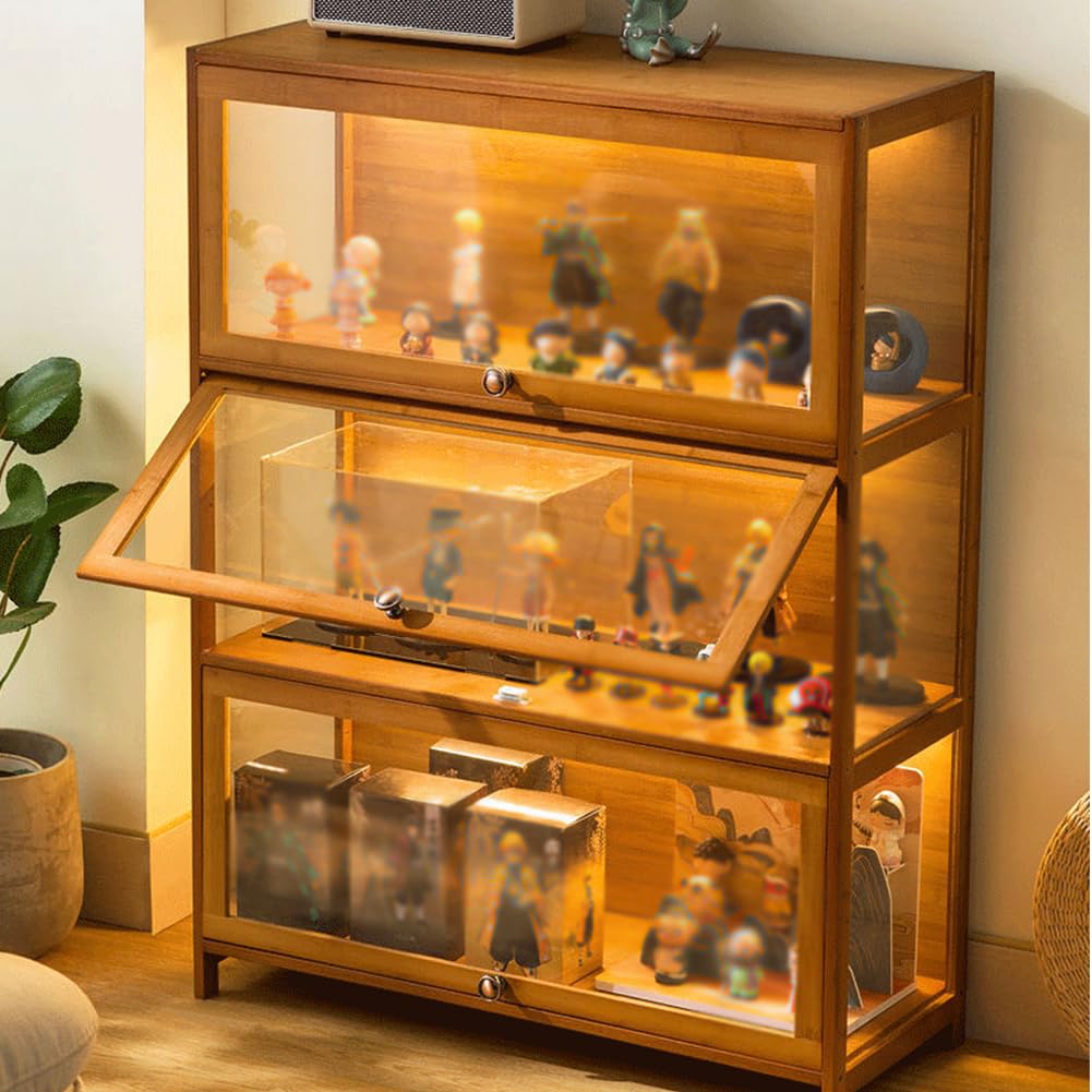 PFLife Figure Case Wooden Transparent Panel Cabinet Display Case Shelf Collection Rack Figure Goods Large Capacity Japanese Style Display Case Display