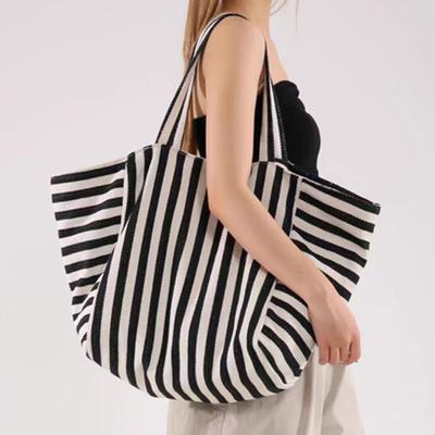 Korean Version Large Capacity Tote Bag   Striped Tote Bag Shoulder Bag