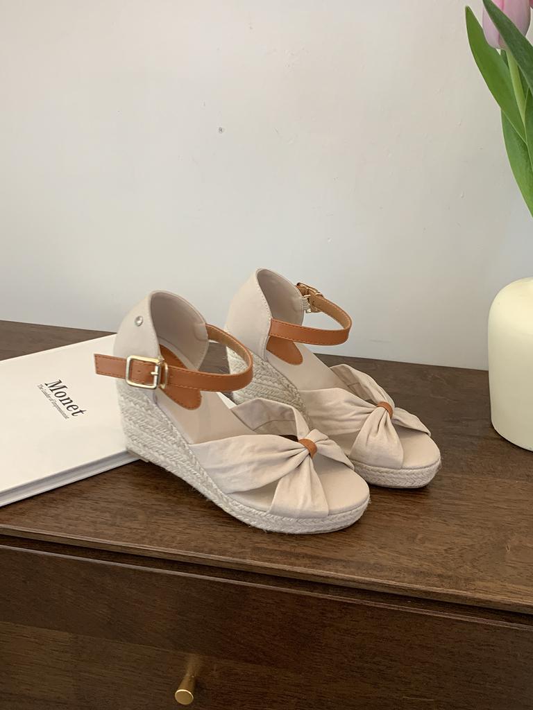 fashion Peep Toe Women Sandals Beige/Blue Summer Dress Shoes Ankle Strap Belt Buckle Wedge High Heels ELegant High Heels Party Sandals