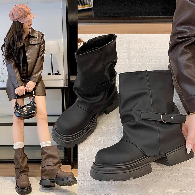 Black boots women s new autumn booties thick soles heightened small Martin boots stacked boots 41 хаки 4180₽