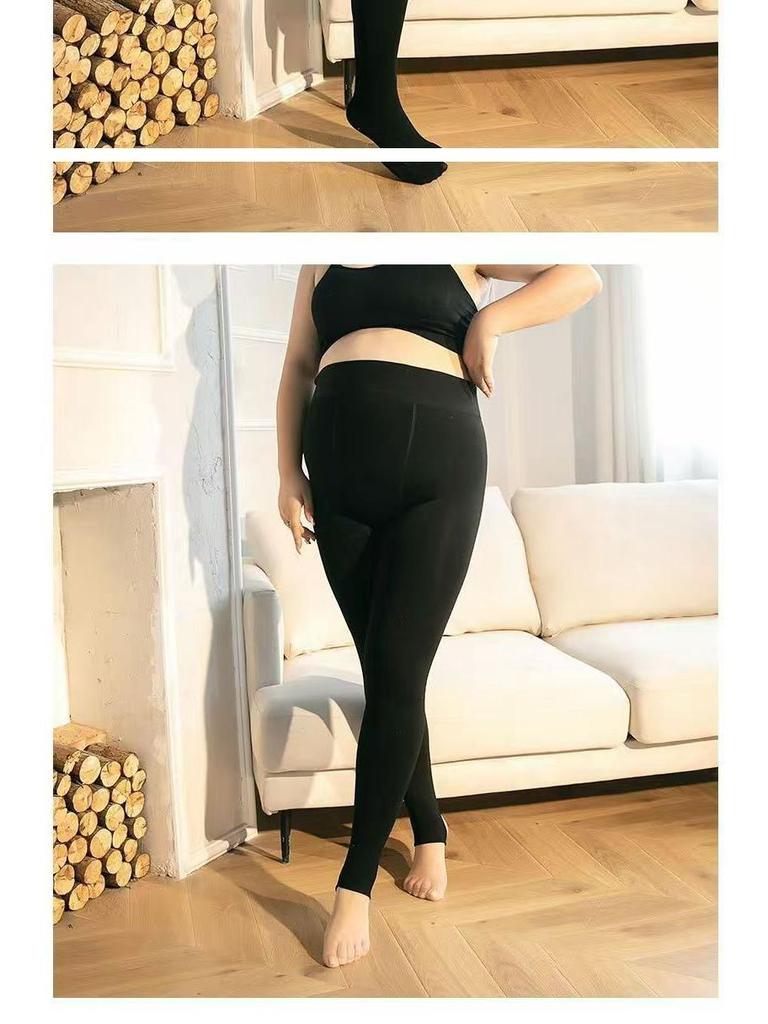 Plus Size Open Crotch Fleece-Lined Nylon Stockings, Thick Warm Leggings for Autumn/Winter