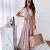 Short-sleeved V-neck Summer Fashion Sexy Casual Long Skirt Bohemian Polka-dot Print Dress EMA