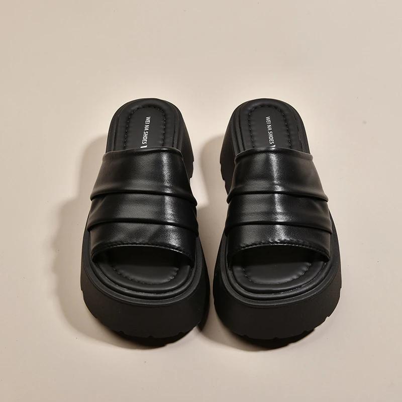 Fashion 2025Summer Women Platform Thick Bottom Slippers Open Toe Slide Ladies Casual Beach Vacation Sandalias