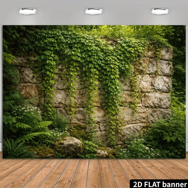 

2D Fantasy Moonlit Cave Backdrop, Forest Waterfall Nature Landscape Party Banner 47.2x31.5inch/120*80cm