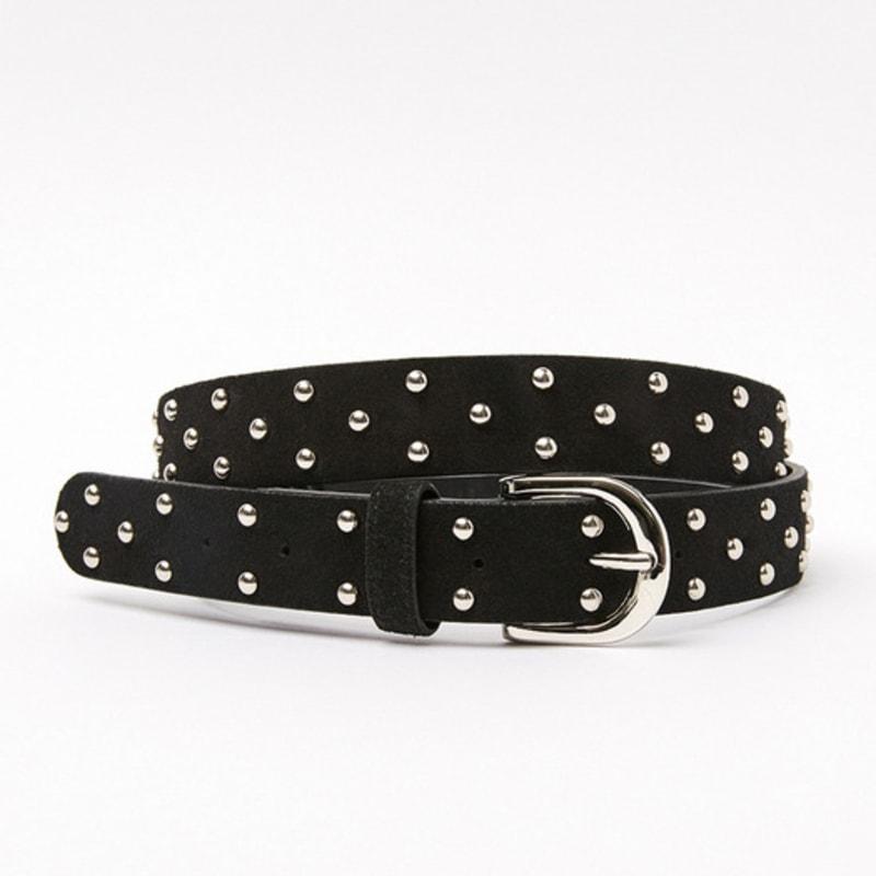 

LOSESLEEPOVER *LEATHER SUEDE STUD DOT belt_ BLACK BLACK