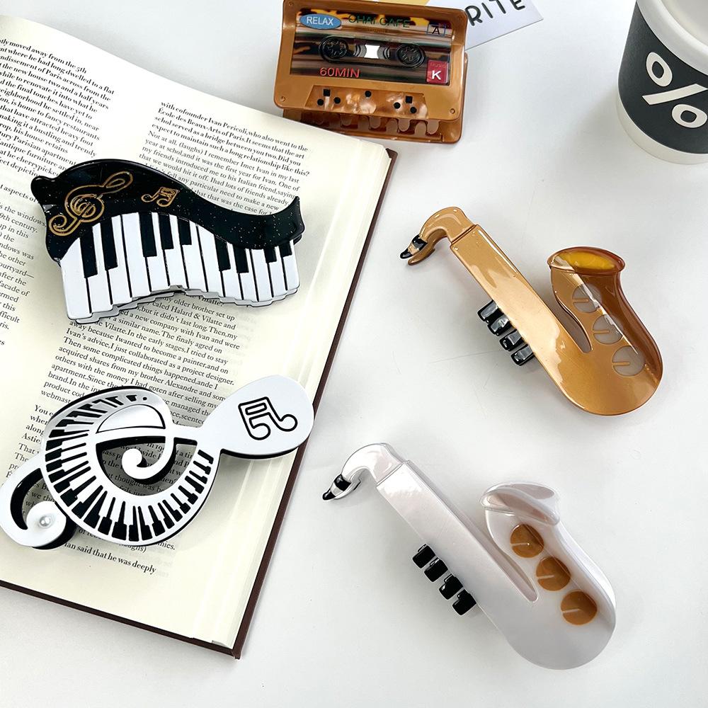 1pc French Artistic Girls' Musical Instruments, Cello, Guitar, Piano Clips, Creative Hair Accessories, Hair Clips