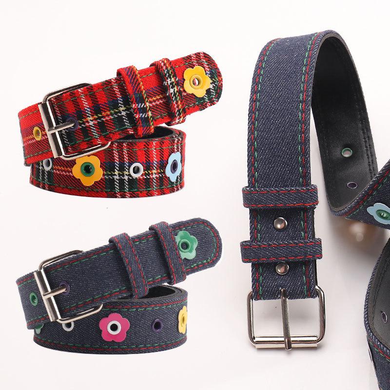 American Spice Girl Dopamine Belt Female Corns Flower Ladies Belt Plaid Jeans Decorative Belt