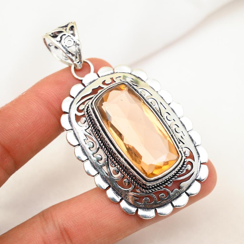 Morganite Pendant, Handmade Gemstone 925 Solid Sterling Silver Pendant Antique Jewelry, For Engagement Gift