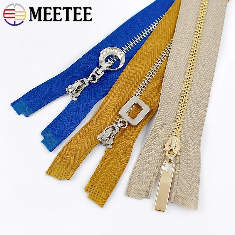 3Pc Meetee 15-70cm 3# Metal Zippers Auto Lock Zip for Clothes Purse Pocket Zipper Closures Repair Kit DIY Bag Sewing Accessories