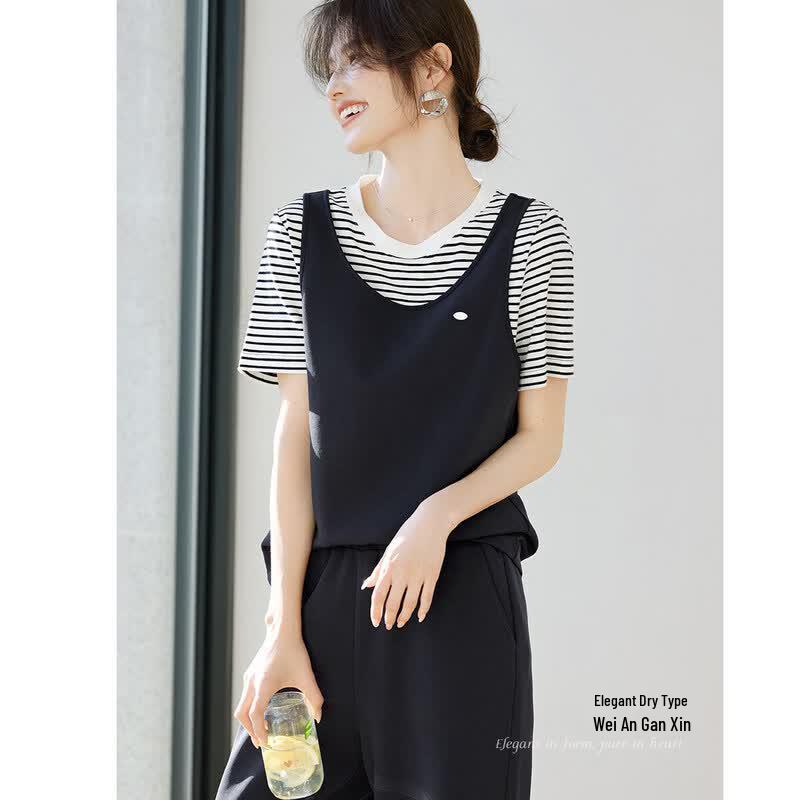 XWI Women's Striped Color-Block Cotton Two-Piece Set