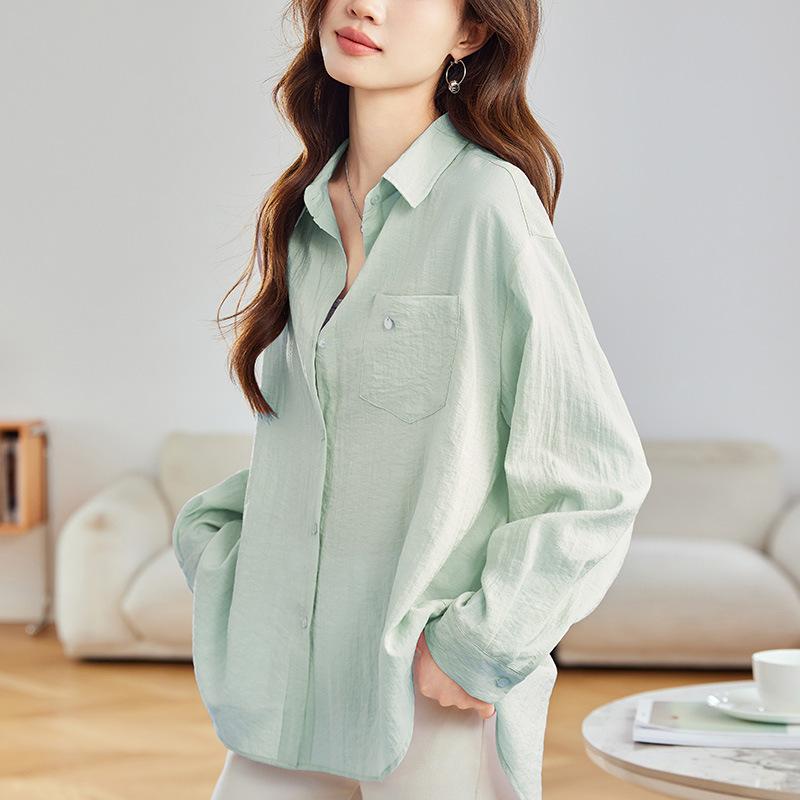 

Фиолетовая рубашка для женщин с длинными рукавами, весенняя одежда, дизайн с застежкой сзади, топ средней длины, модная рубашка XXL зелёный