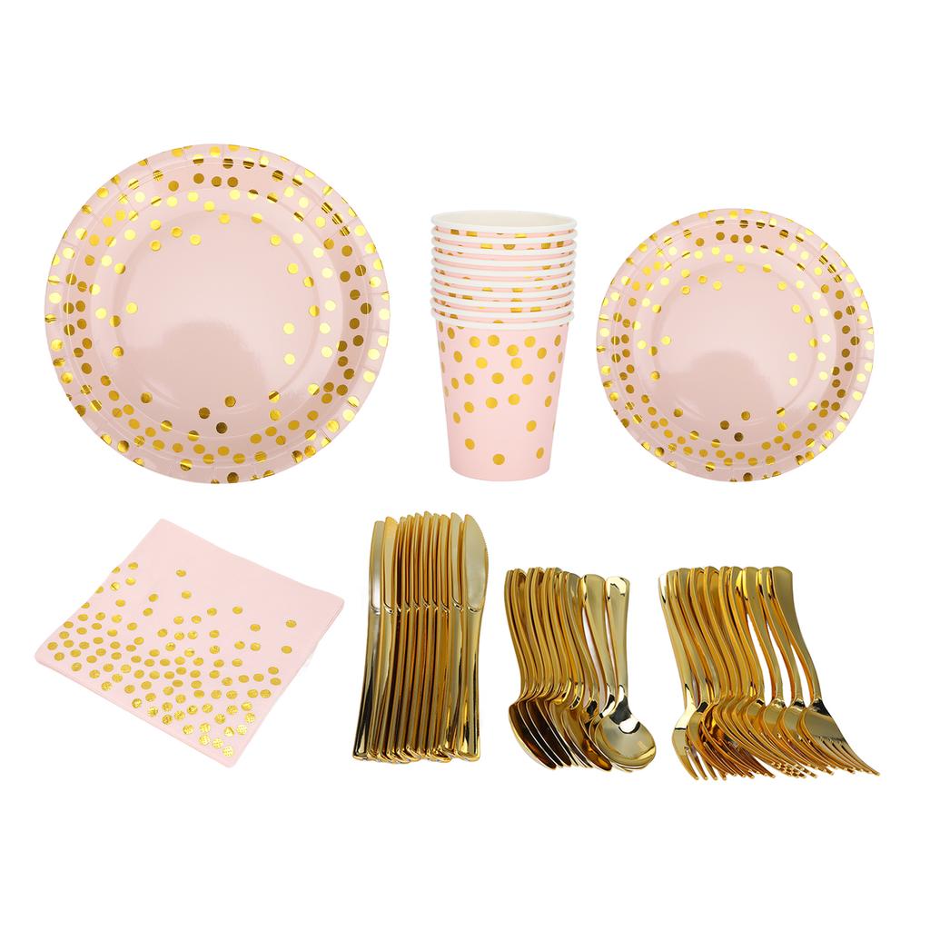 70Pcs Party Paper Plates Food Grade Materials Easily Use Save Time Elegant Golden Disposable Dinnerware Set for