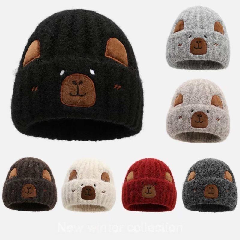 Simple Luxurious Bear Beanie Cute Plush Felt Hat High-quality Warm Hat Thickened Earmuffs Slimming Face Cute Cartoon Animals Hat