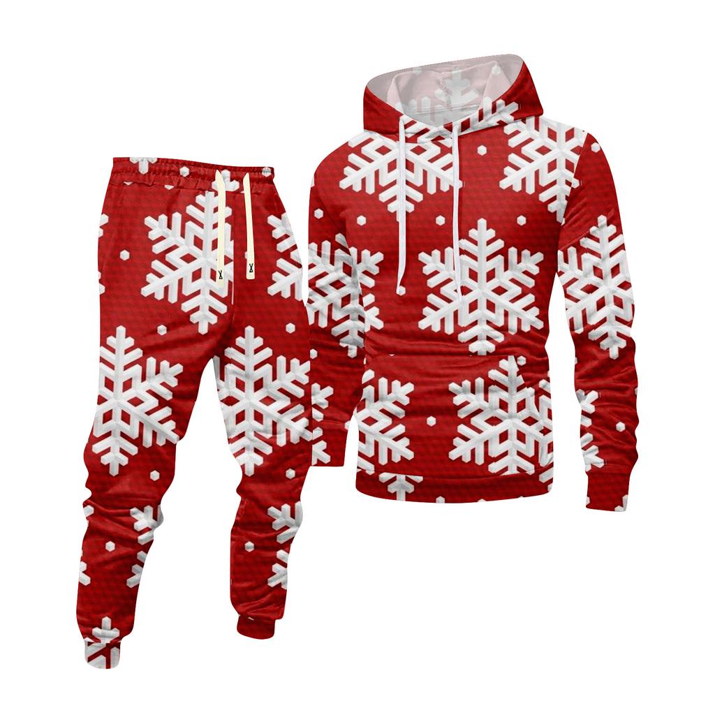 Men's Printed Hooded Sweatshirt And Sweatpants Casual Sports Suit