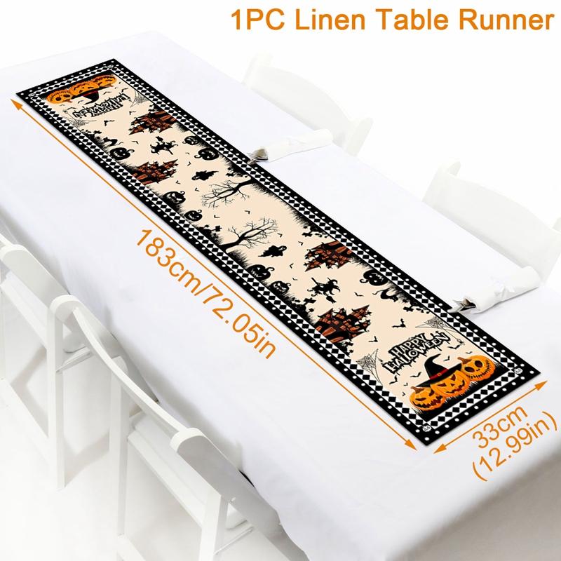 Halloween Party Linen Table Runner Happy Halloween Decoration For Home Kids Trick Or Treat Pumpkin Bat Horror Party Supplies