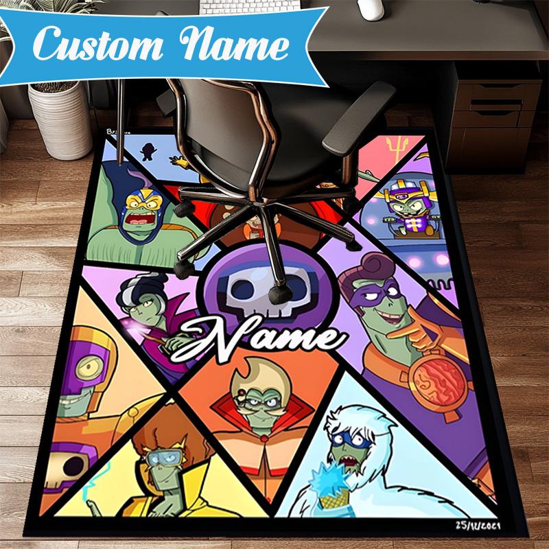 Custom Name Zombies Team-Up Rug for Living Room, Game Rooms, Office, Bedroom, Floor Mat Playful Design, fan gifts Christmas decor