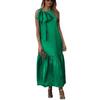 Women's Sleeveless Green Maxi Dress with Asymmetric Bow Tie Detail and Flared Hem