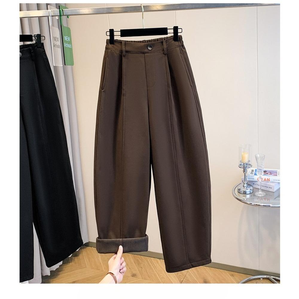 DIMANAF 2025 Autumn Winter Women Plus Size Pants Bottoms Thick Flocking Casual Lady Long Pants Oversized Loose