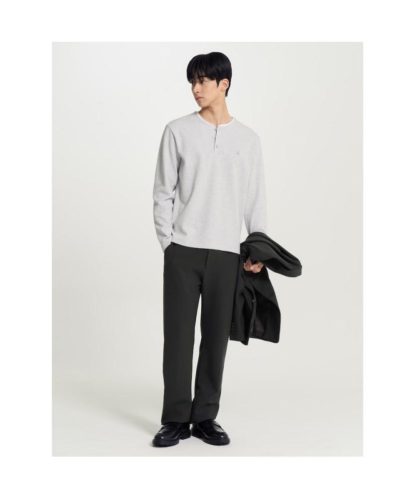 Binpolmen Henley Neck Long Sleeve T-Shirt Light Gray