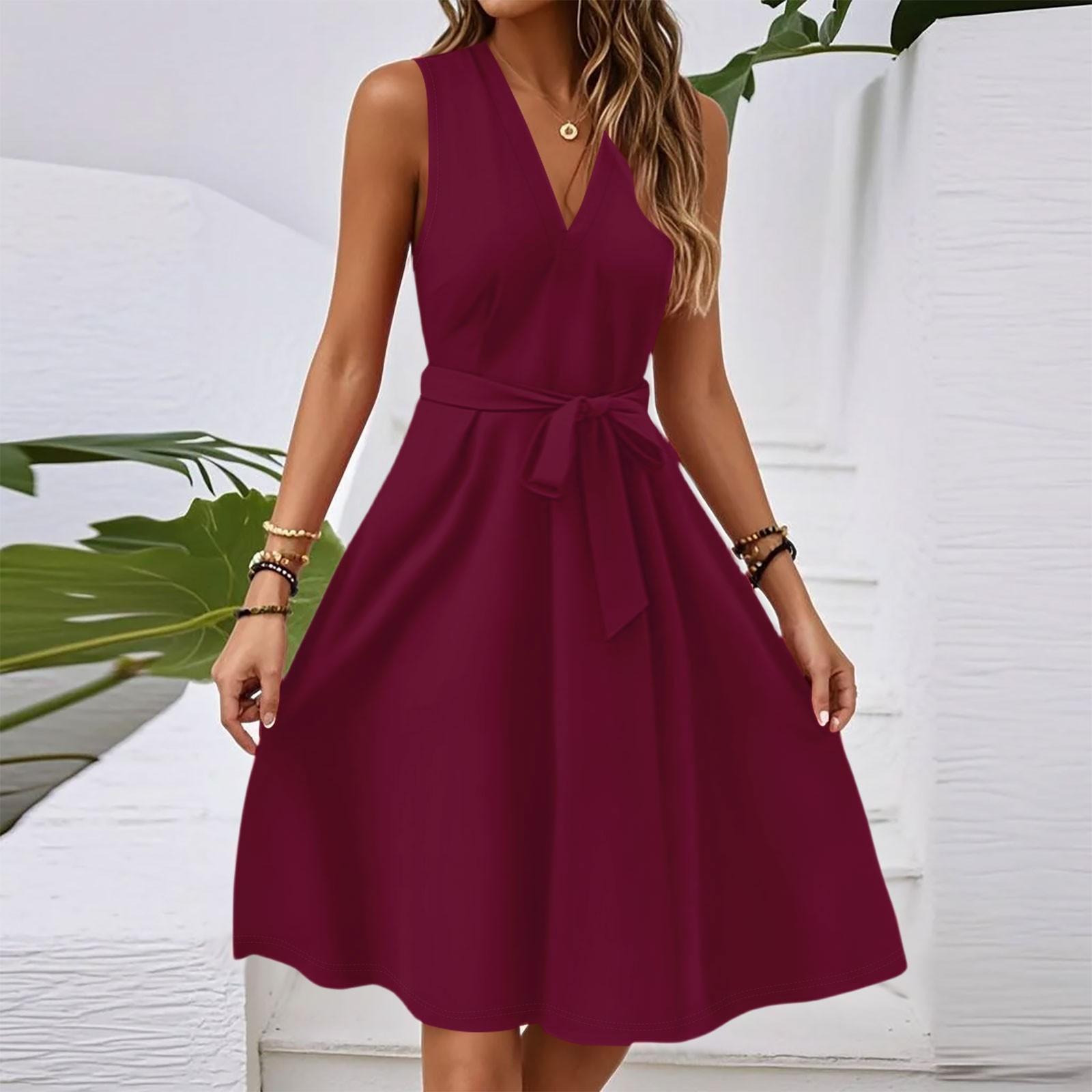 

Женское весенне-летнее повседневное миди-платье без рукавов с V-образным вырезом, приталенное, с градиентным принтом XXL винный