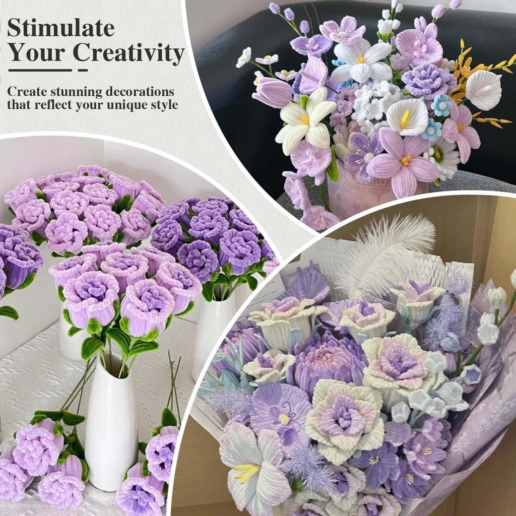 321 Pcs Pipe Cleaners Craft , 300pcs Colorful Pipe Cleaners , for DIY Flower Making Kit with 20pcs Flower Stems, 1pc Tape