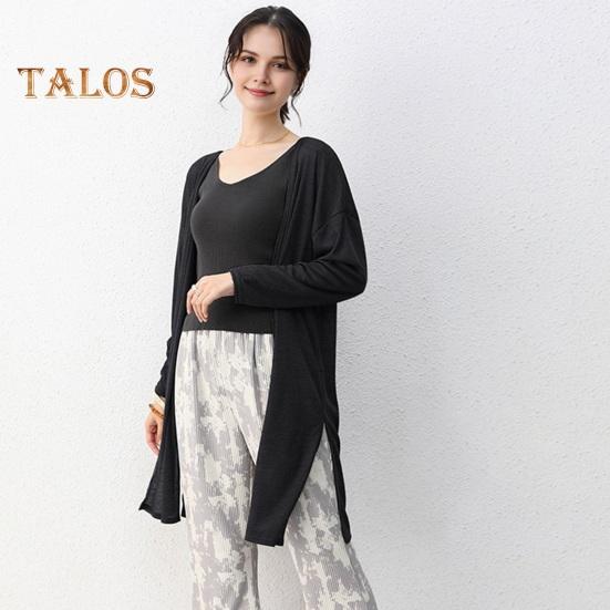 Women Casual Coat Collarless Long Sleeve Open Stitch Mid-length Cardigan Solid Color Thin Sun Protection Coat