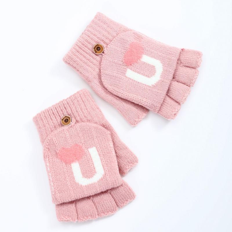 Botvotee Black Gloves Fingerless Gloves Women Winter Women Arm Warmers Knit Y2k Accessories Fashion Pink Love Cute Arm Sleeve