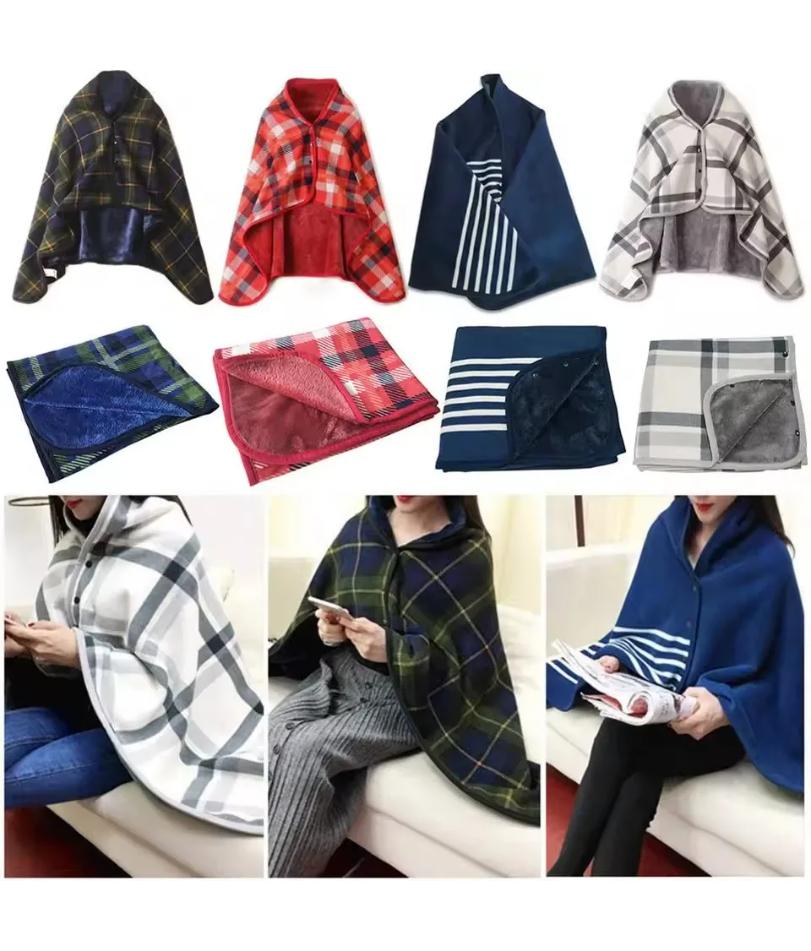 Flannel Snap Blanket Office Wearable Home Decor Outdoor Travel Supplies Multi-function Plaid Multi-style Shawl Lazy Leisure