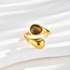 18K Gold Plated Brown Tiger Eye Natural Stone Water Drop Statement Open Ring,Vintage Boho Jewelry for Women