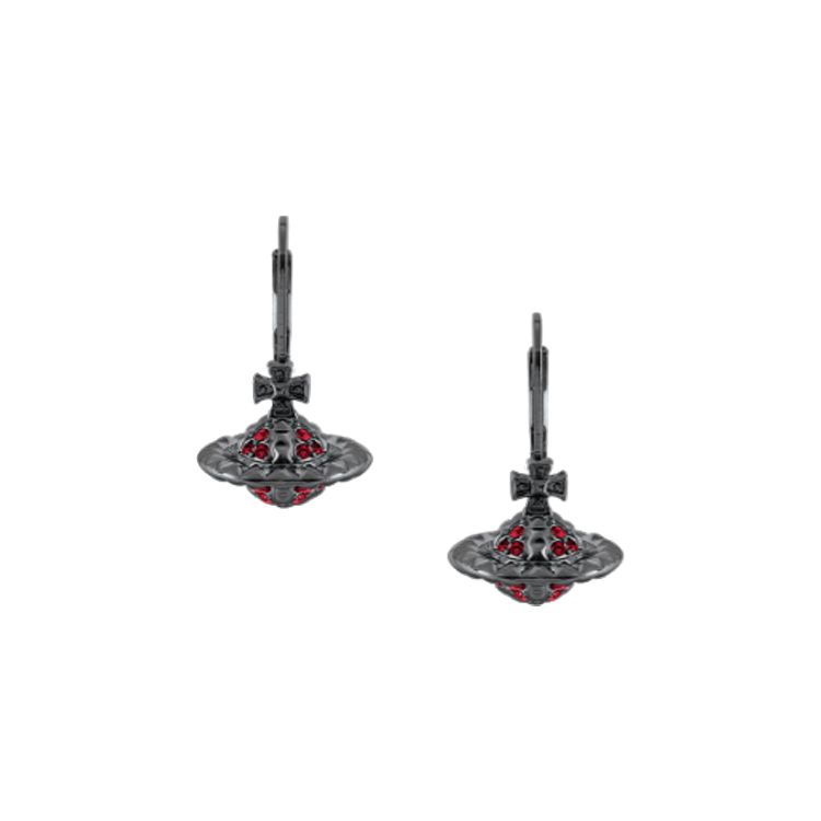 Vivienne Westwood Mayfair Small Orb Saturn Crystal Pendant Earrings Women Earrings Gunmetal Red 6202014G02N106 F,Black