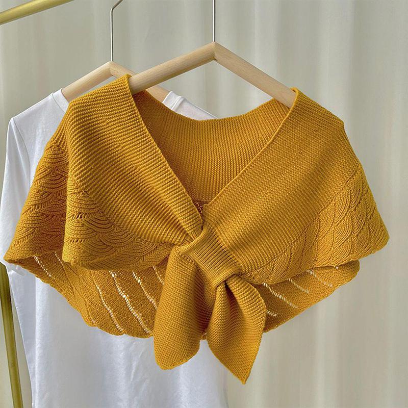 Winter Warmer Solid Color Blouse Cover Shoulder Korean Cape Fake Collars Knotted Scarf Thick Muffler Women Knitted Shawl Scarf
