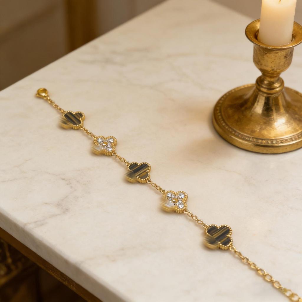 Stainless Steel Four-Leaf Clover Bracelet - Electroplated 18K, New Style Flower Language Series